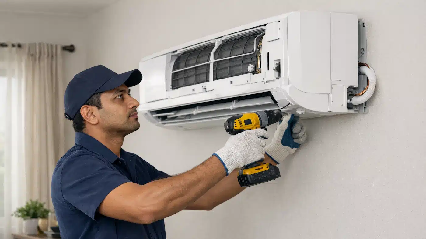 Active AC technician installing AC at home in Delhi